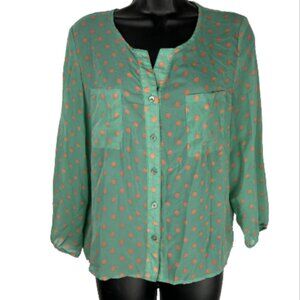 Moon Collection Large Sheer Polka Dot Multi Color 3/4 Sleeve Blouse w/pockets